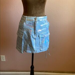 AMERICAN BAZI Holographic Mini Skirt with Pockets